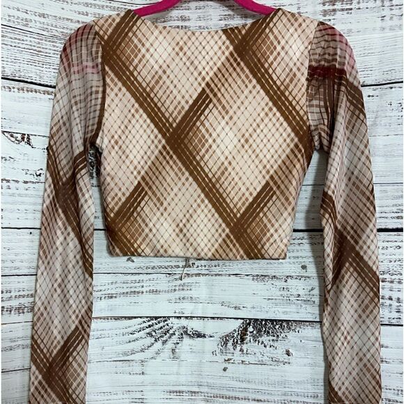 Princess Polly Top Womens Size 6 Lucille Crop Chiffon Y2K check Ruched 90s 00s - Picture 6 of 14